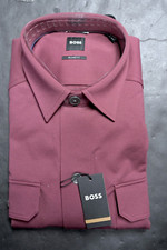 Hugo Boss 278 Men Cole Relaxed Fit Double Pocket Dark Red Heavy Stretch Shirt L
