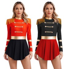 DE Damen Zirkusdirektor Kostüm Langarm Ringmaster Body Kleid Halloween Karneval