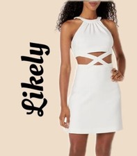 Likely Womens Isadora White Mini Dress Sz-10 Crossfront Cut Out Hip Clubbing Fun