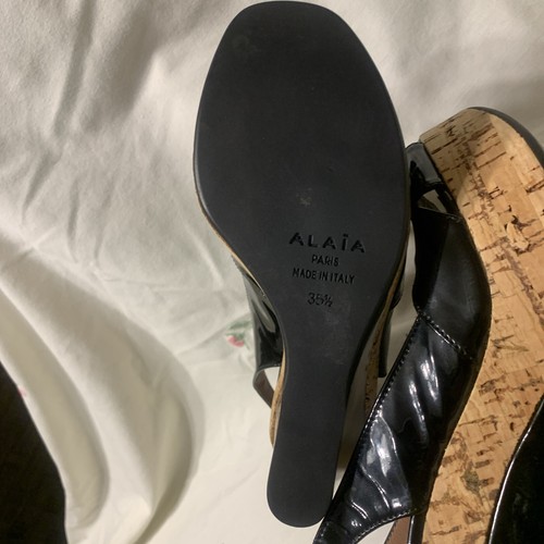 Alaina Platform Wedge Black Patent Leather Sandal Cork Trim -Size US 5 / EU 35.5 - Picture 10 of 18