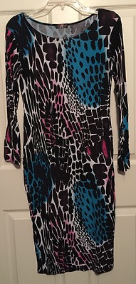 CHIC! London Multi-colored Form Fitting S/M Dress LS Animal Print