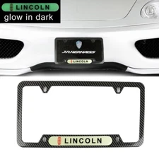 Universal Glow in Dark Green LINCOLN Carbon Look Metal License Plate Frame x1