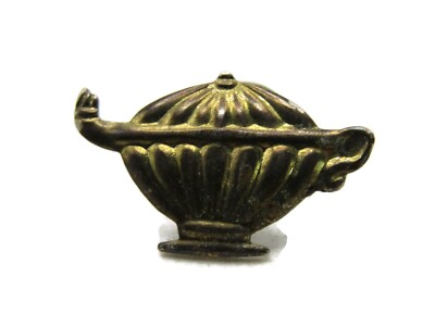 Vintage Aladdin's Lamp of Knowledge Pin Gold Tone Brass Fluted Lapel Hat Tie