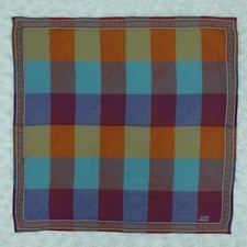 N367 GIANNI VERSACE Plaid Jacquard Cotton Scarf Scarves Pocket Square 19.5"x19"