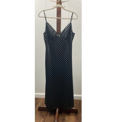 Camila Coelho NWT Black and White Polka Dot Satin Slip Midi Dress Medium 