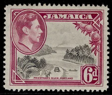 JAMAICA GVI SG128, 6d grey & purple, LH MINT.