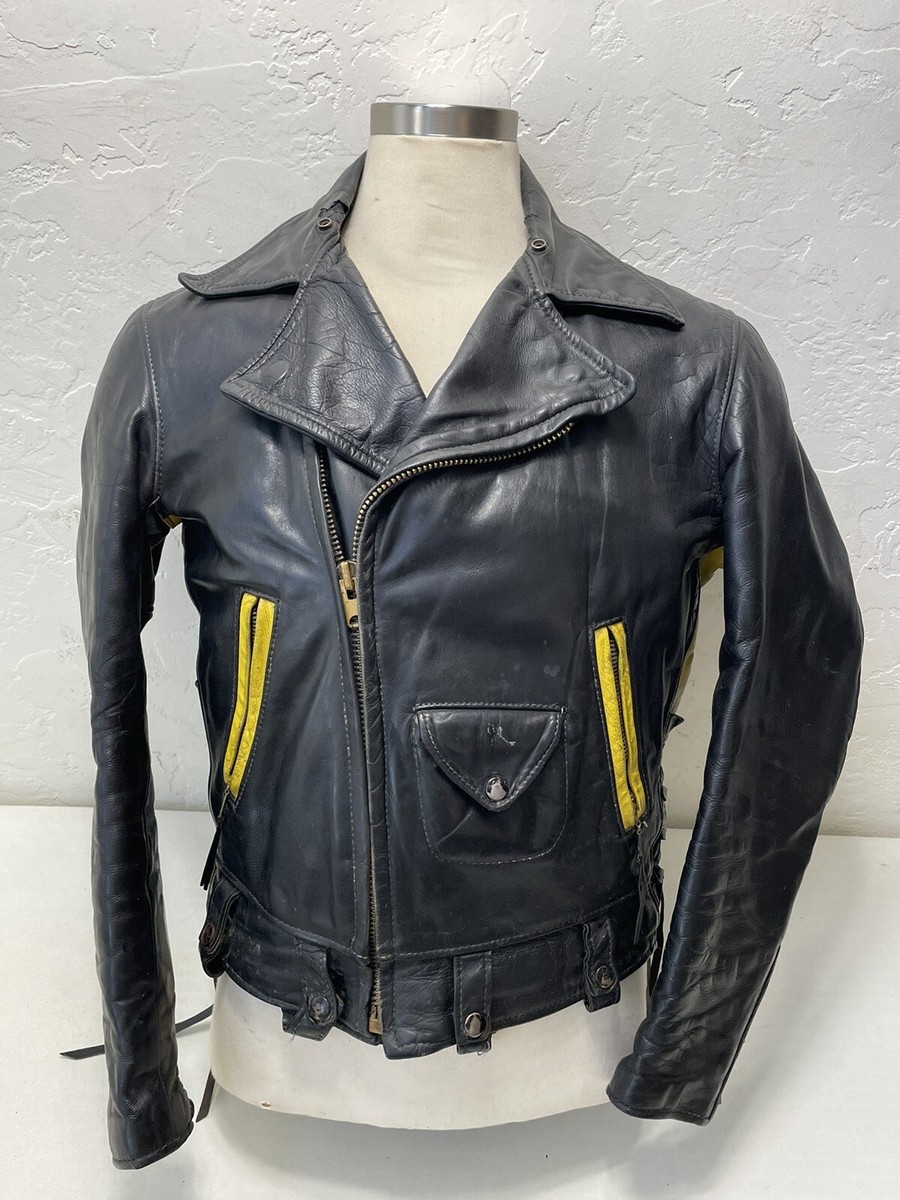 Vintage Golden Bear Leather Motorcycle Jacket 1960s Size Medium 42