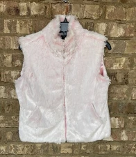 Cejon Womens Vest Pink Small Shag Faux Fur Satin Like Lined Full Zip Classy