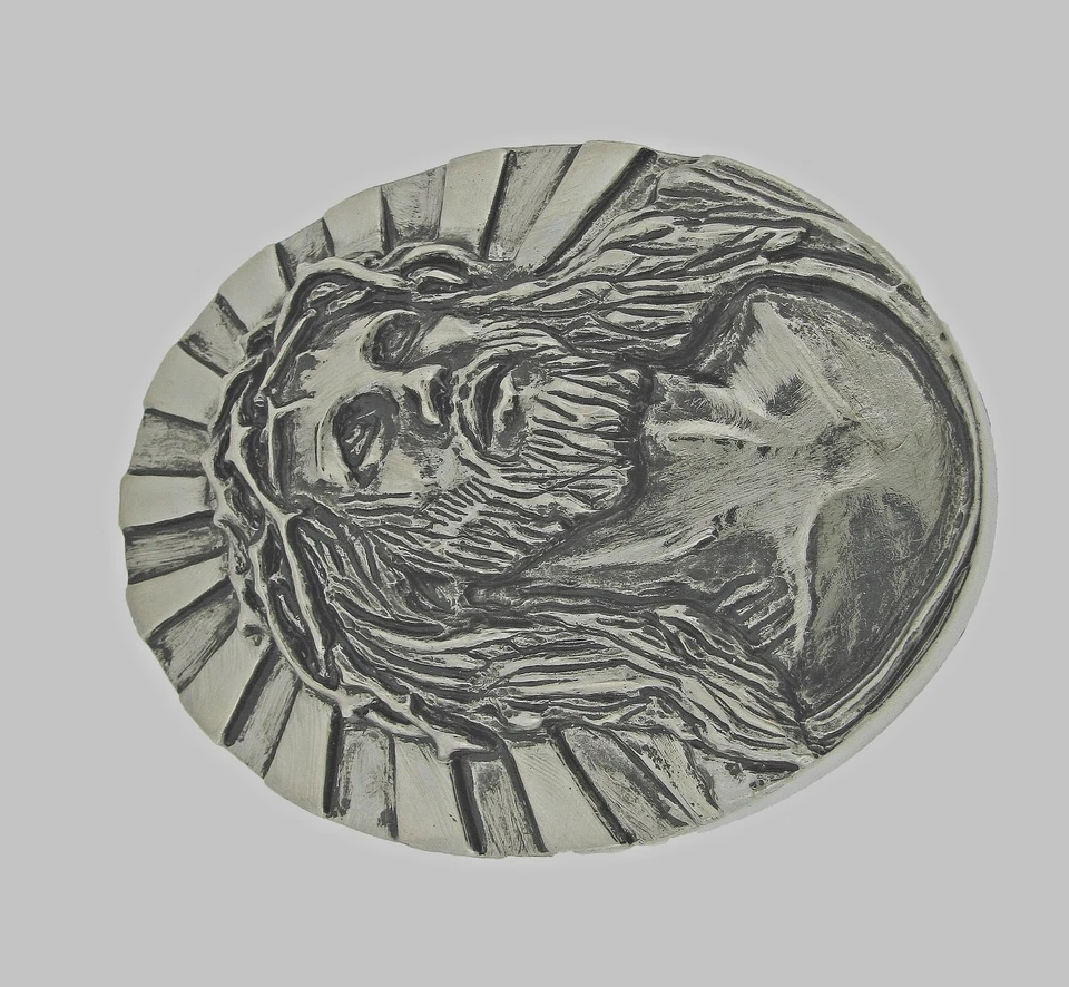 Hebillas de cinturón Jesus Image hombres mujeres cepilladas antiguas vintage gris metal occidental Foto 3 de 4