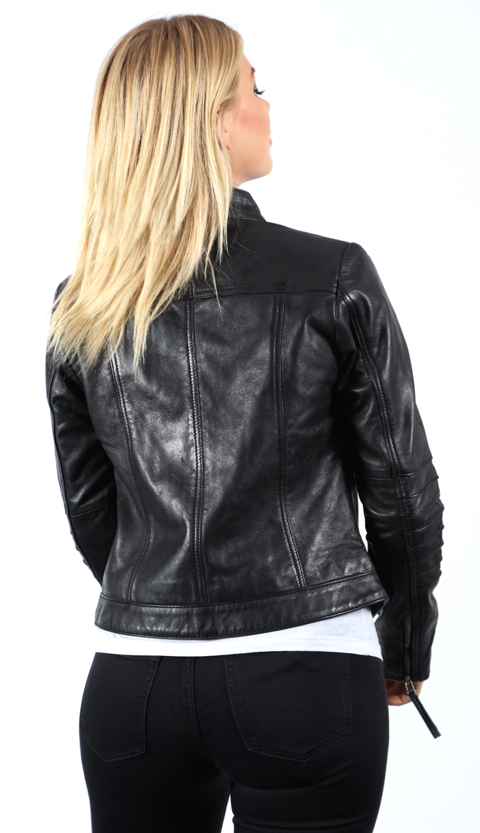 Infinity Damen Bikerjacke 100% Nappaleder Schwarz – Plissee Brando, Lederjacke Infinity Damen Bikerjacke 100% Nappaleder Schwarz – Plissee Brando, Lederjacke