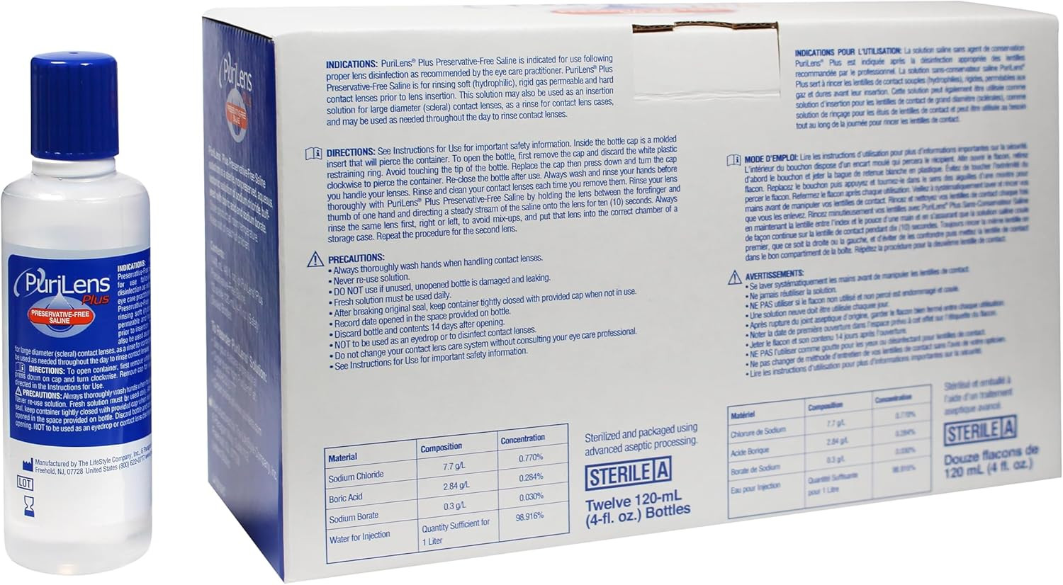 Purilens plus Preservative-Free Contact Lens Saline 120Ml (4 Fl. Oz.) 12 Pack