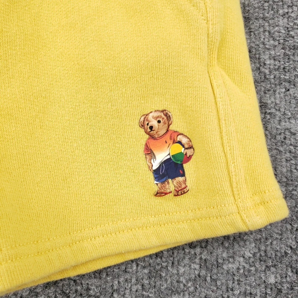 Ralph Lauren Polo Bear Sweatshort Baby Boys 24M Yellow Embroidered Drawstring - Image 3 of 4