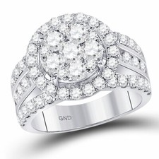 14kt White Gold Round Diamond Cluster Bridal Wedding Engagement Ring 2 Ctw