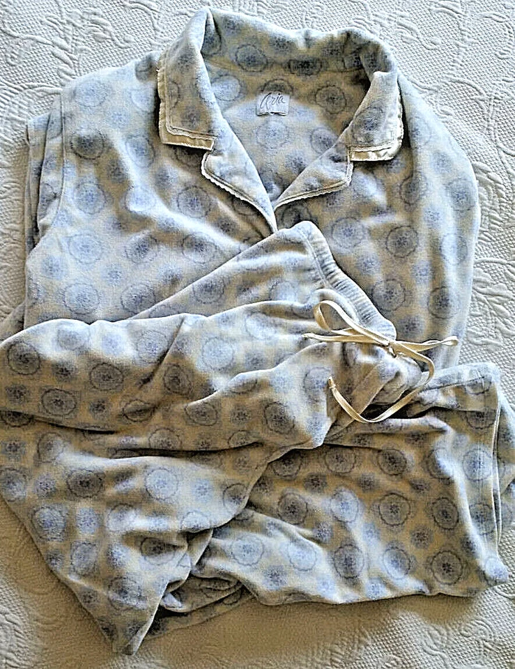 Conjunto de pijama polar de invierno ARIA para mujer L manga larga botón delantero estampado azul Foto 2 de 4