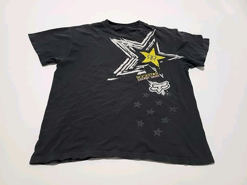 Vintage ROCKSTAR T-SHIRT ENERGY DRINK MOTO FOX MENS LG SS BLK MX Extreme Sports - Picture 3 of 7