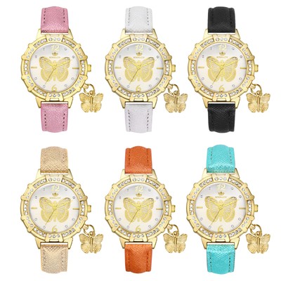 Womens Quartz Analog Wristwatch Butterfly Case Rhinestone 