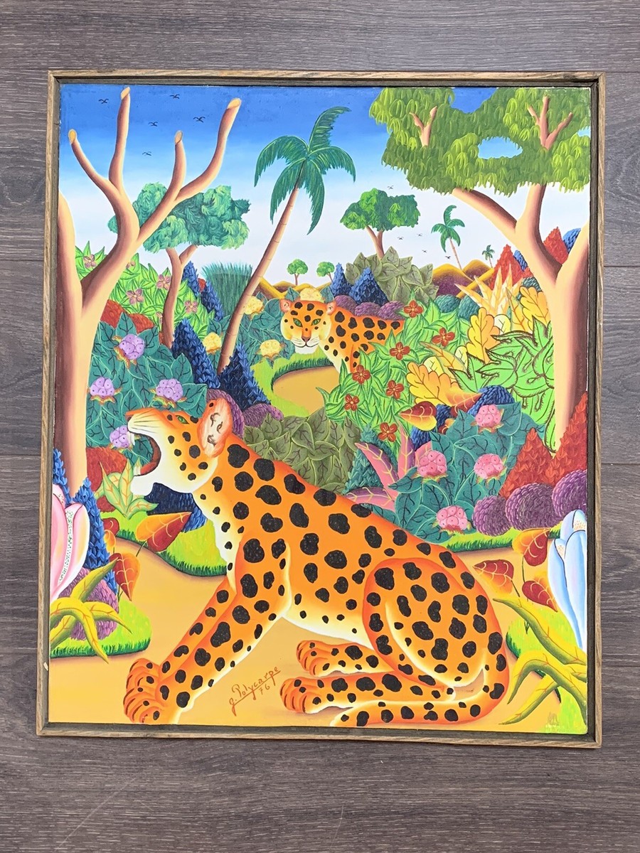 Jerome Polycarpe Oil Painting 20” X 24” Cheetah Jungle Scene | eBay