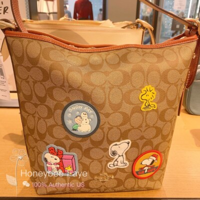 NWT Coach X Peanuts Val Duffle In Signature Canvas With Patches