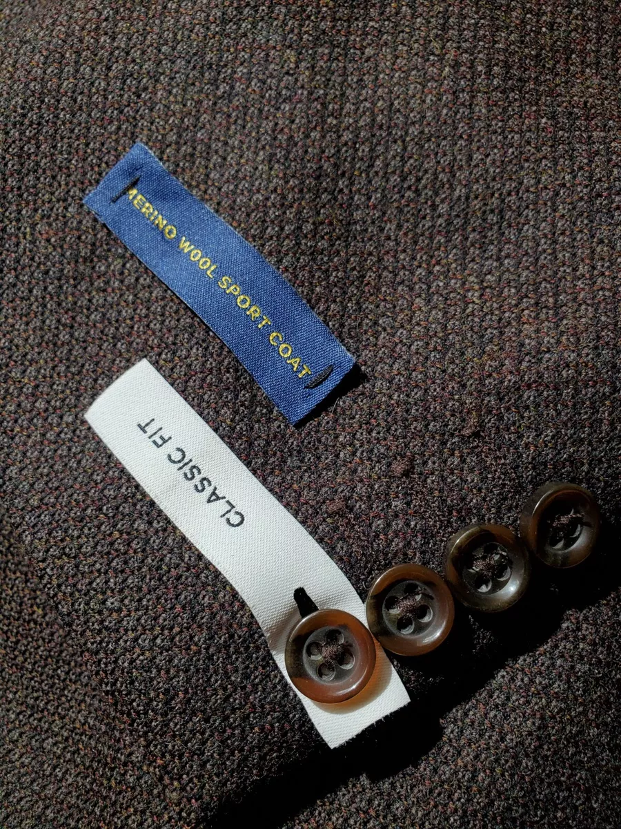 54R orange red brown loose weave MERINO wool check Tweed sportCoat Blazer Jacket