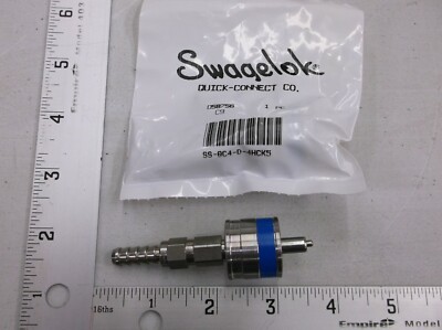 Swagelok, SS-QC4-D-4HCK5, SS, Quick Connect DESO, 1/4'' Hose Barb, BLUE, KEY 5