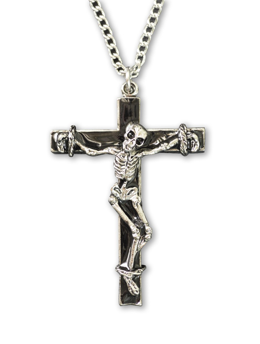 Gothic Skeleton on Black Cross Pewter Pendant Necklace NK-579 | eBay