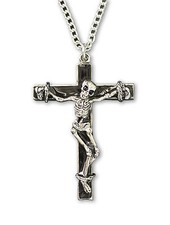 Gothic Skeleton on Black Cross Pewter Pendant Necklace NK-579