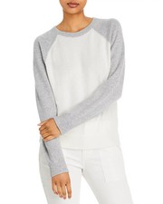 Aqua L110005 White/Grey Color Block Raglan Sleeve Cashmere Sweater Size XS