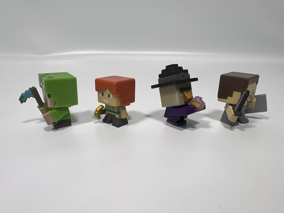 Minecraft Mini-Figuras Pack 1" Mojang Lote De 4 Steve Alex Bruja Creeper Armadura Foto 2 de 4