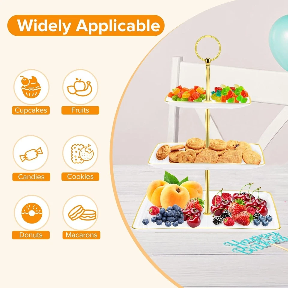 Torre con soporte para cupcakes de 3 niveles, plástico blanco taza pastel 10 x 10 x 14 pulgadas Foto 3 de 4