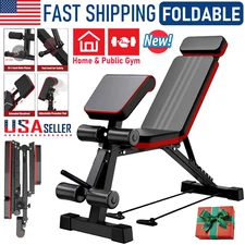 Adjustable Foldable Exercise Weight Bench Workout Bench Gym w/Resistance Bands