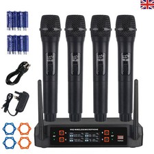 Professional 4 Channel UHF Wireless 4 Microphone Mic System Cordless Handheld UK