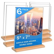 Acrylic Sign Holder 5 x 7, 6 Pack Double-Sided Clear Vertical 6 Pack 5x7 Inch