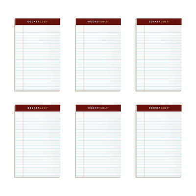 Docket Gold Writing Pads, 5'' X 8'', Jr. Legal Rule, 50 Sheets, 6 Pack (99705), W