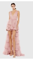 Mac Duggal HIGH LOW TIERED GOWN BUILT IN BODYSUIT - Rose Pink - Size 6 NWT* LD