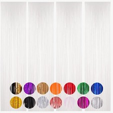 4 Pack White Foil Fringe Backdrop Curtains, 3.3x8.2Ft