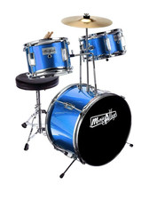 Music Alley 3 Piece Junior Drum Kit with Drum Stool & Drumsticks Blue and Black