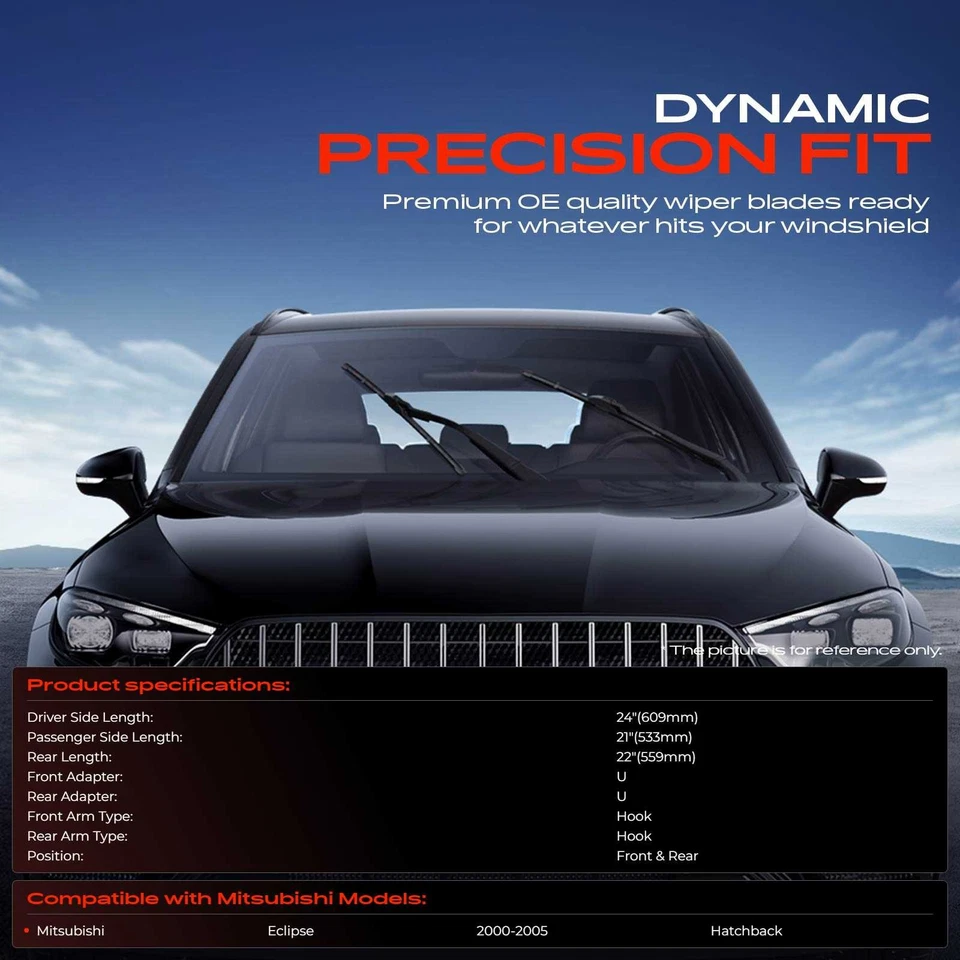 Limpiaparabrisas 3 piezas 24" y 21" y 22" para Mitsubishi Eclipse 2000-2005 Foto 2 de 4