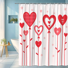 Adorable Pink Heart Floral Shower Curtain for Kids Bathroom