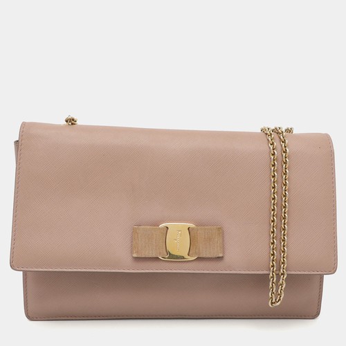 Salvatore Ferragamo Ginny Blush Pink Leather Shoulder Bags