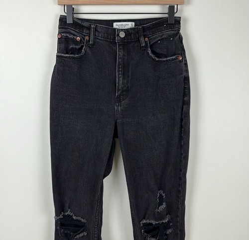 Abercrombie Ankle Straight Curve Love JeansWomen's Size 27 4 Black Distressed - Picture 4 of 7