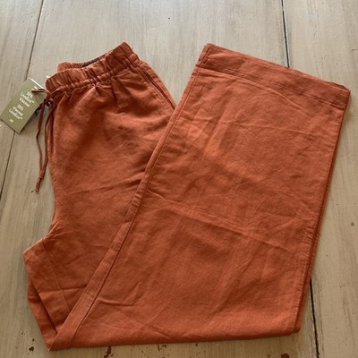 NWT H&M Terra Cotta Linen Blend Wide Leg Pull On Pants Women s S Minimalist Boho