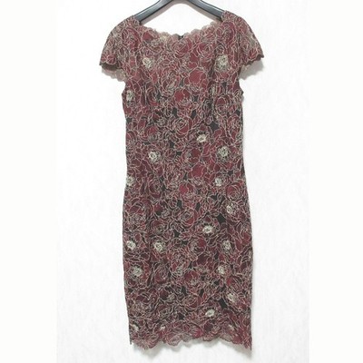 TADASHI SHOJI Rose Motif Sheath Dress APJ2136M, Size 10, Bordeaux Women USED