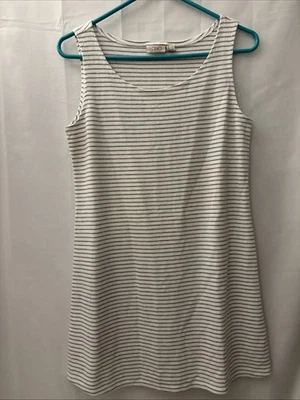 LOGO LORI GOLDSTEIN White + Gray Stripe Sleeveless Thermal Tunic Dress Large - Image 1 of 4