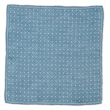 ROSI Handmade Blue Dot-Plaids Linen-Cotton Pocket Square Double Sided