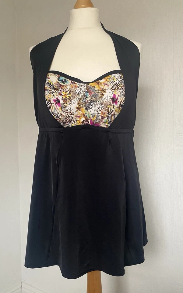 Women’s Elomi Swimwear Black Patterned Halter neck Tankini Top Size 16 - Image 2 of 4