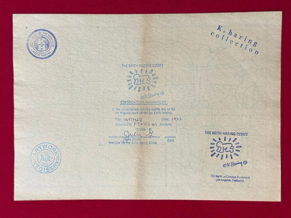 Dibujo Keith Haring (Hecho a Mano) Papel Muy Bien Conservado Firmado y Precintado Foto 3 de 3