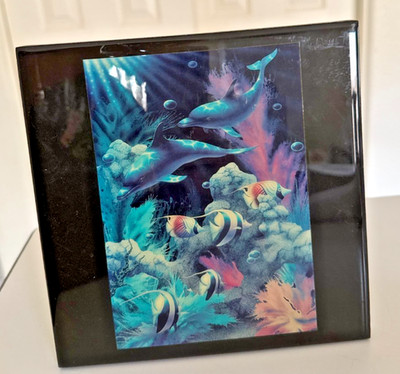 JONTI ART TILE ''ENCHANTED WATERS'' BY DAVID C. MILLER, DOLPHINS & TROICAL FISH