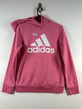 BNWT Adidas Womens Spellout Logo Statement Fleece Hoodie Pink Sz Small 18x26