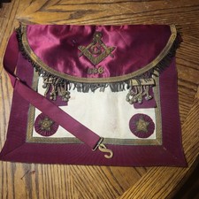 Vintage Masonic Lodge Ceremonial Apron Purple With White Leather Lodge 566