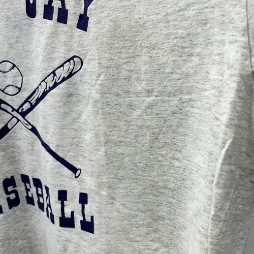 Gray vintage baseball T-shirt with blue “John Jay” text and crossed bat graphic, white XL screen stars on front.